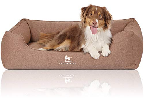 Knuffelwuff Orthopädisches Hundebett Leano aus Velours mit Handwebcharakter XL 105 x 75cm Hellbraun - abnehmbarer Bezug - waschbar - für große, mittelgroße und kleine Hunde