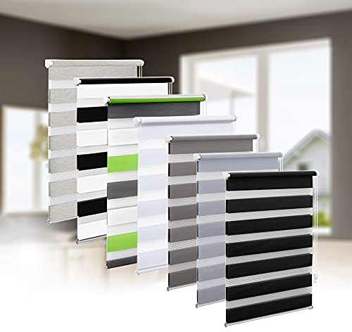 Eurohome Doppelrollo Klemmfix ohne Bohren, Duo Rollo,90cm x 150cm (Stoffbreite 86 cm) Schwarz Transparentes und undurchsichtiges Sichtschutz Rollo mit Klemmträgern für Fenster und Türen