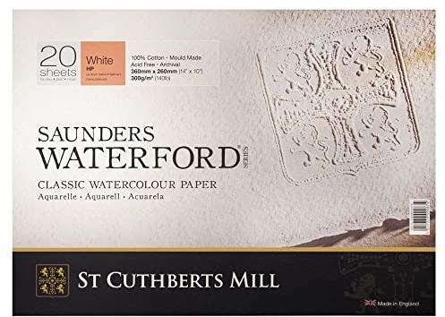 St Cuthberts Mill Saunders Waterford – Block mit 20 Blatt Aquarellpapier, satiniert, 36 x 26 cm, 300 g/m², Naturweiß