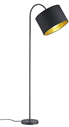 lightling Bogenlampe Benny, Stehlampe mit Schirm aus Stoff in Schwarz, Innenseite Gold, Korpus Metall schwarz, Deko Wohnzimmer, exkl. 1x E27 (max. 60W). Höhe: 156cm, Ausladung: 63cm