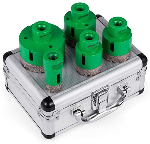 VEVOR 5 Pezzi Punte Diamantate per Trapano, Altezza 15 mm / 0,59 pollici Peso 3 libbre M14 Sega a Tazza Diamantati per Materiali Più Duri Come Piastrelle, Granito, Marmo, Altre Pietre e Porcellana