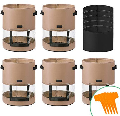 Bseical Sac Pomme De Terre Culture, Sac De Plantation Jardin, Bac Potager Exterieur, Terreau Plante Intérieur Rempotage Potager Balcon Fruit Composteur, 7gallon/10gallon (7gallon-5pcs, Marron)