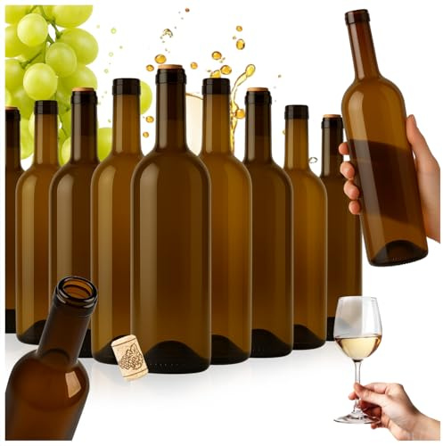 SUPERBUTELKI.PL Pack de 30 botellas de vidrio, 750 ml – Vacías para rellenar con tapón de corcho – Estilo Bordeaux para vino, licores y zumos