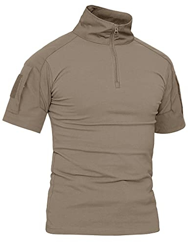 KEFITEVD T-shirt för män, kortärmad militärskjorta, taktisk arméskjorta, kampsport, paintball, militär, skjorta, taktisk, kamouflage, smal passform, sommar, kaki, 3XL