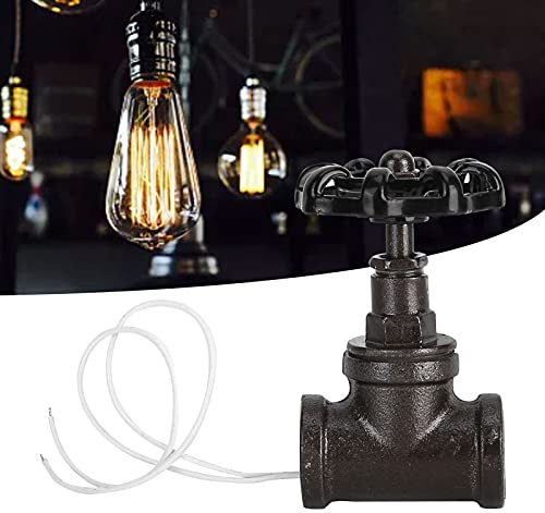 Vintage Steampunk Light Valve, 1/2in Stop Light Switch Black Iron Table Lamp With White Wire Handle for Water Pipe