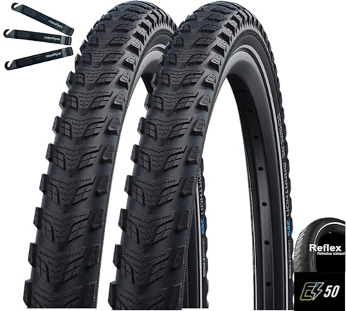 Schwalbe Marathon 365 2 x GreenGuard E-50 Fahrradreifen Schwarz mit Reflex 47-622 (28 x 1,75) inkl. maxxi4you Reifenheber
