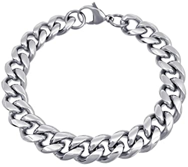 RUGGED steel Edelstahl Panzerarmband massiv 10 mm Cuban Link Chain Hochglanz Längen: 18 20 22 24 cm (inkl. Schmuck-Box)