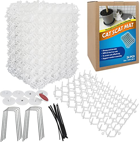 Ley's Cat Deterrent Mat, Indoor Cat Scat Mat, Cat Scratch Deterrent with Spikes, Garden Fence Animal Barrier 24 Pack/Set
