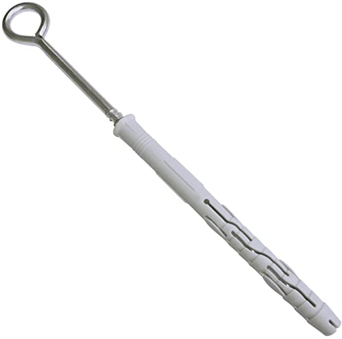 AERZETIX - C57544 - Set di 10 tasselli universali Ø10x120mm in plastica + 10 ganci a sospensione con occhiello/golfari per avvitare chiuso Ø7x125mm in acciaio - calcestruzzo mattoni pieni muratura