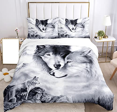 SHUAIG Funda de edredón con impresión 3D de lobo, juego de ropa de cama de microfibra con motor de lobo animal para niños, lino, conjunto (W1, 200x200cm)