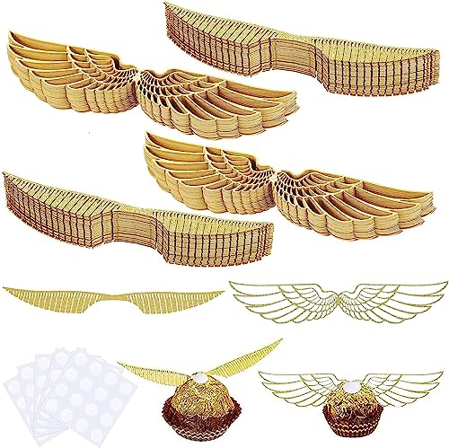 100 Stück Geburtstags Deko,Tortendeko,Geburtstags Deko Goldene Flügel Deko Schokoladen Kuchen Dekoration für Geburtstags Hochzeits Zauberer Mottoparty (2 Stile)