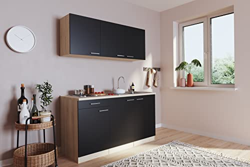 Respekta Luis Küche, Holzwerkstoff, Schwarz, 150 cm