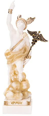 BeautifulGreekStatues Hermes Mercury God Zeus Son Römische Statue Alabaster Goldton 17,8 cm