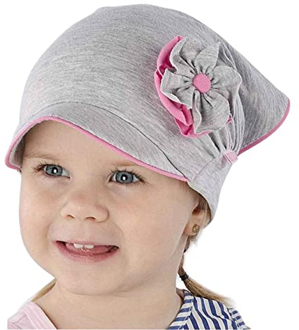 Smarilla Mädchen Mütze Schirmmütze Kopftuch Schildmütze Sommer Baumwolle, Bekleidungsgröße: 46-48, Farbe: Grau-Pink