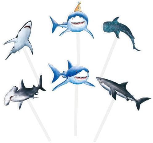 WERNNSAI 36 Stk Hai Tortendeko, Shark Cupcake Topper Geburtstag Blau | Hai Tortendeko Geburtstag Set, Ozean Shark Cupcake Deko, Kuchendekoration Papier, Strandparty Geburtstagsdeko Blau
