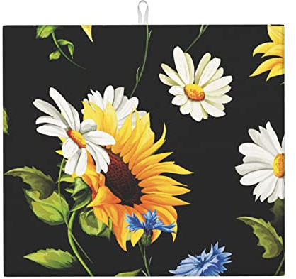 TOLKAT Sonnenblumen-Kamille, hochsaugfähige Mikrofaser-Spülbeckenmatte, Abtropfmatten für Küchentheke, isolierendes Wärmekissen