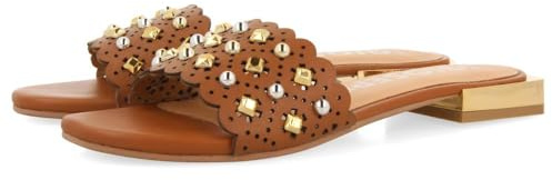 SANDALIAS TIPO PALA COLOR CUERO CON ADORNOS DE TACHAS PARA MUJER LABIN