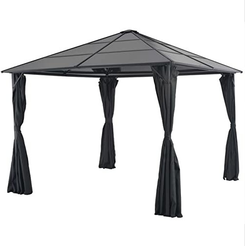 Homgoday Gazebo con Tende in Alluminio 3x3 m Nero, Gazebo da Giardino, Gazebo Ombrellone da Giardino Spiaggia Pesca Esterno Antivento per Arredo Giardino Terrazzo Ambienti