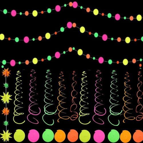 KARLOR Schwarzlicht Party Girlanden 10 Spiral Neon Papier UV Glow Under Light Disco Party