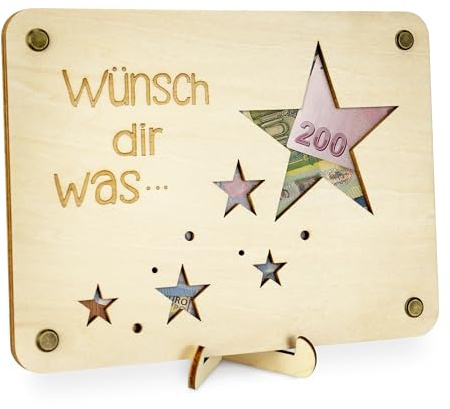 TAKULA Wunscherfüller Spardose 20x15cm Holz Geldgeschenk für Jugendweihe | Gefertigt aus stabilem Holz. Ideal für Geldgeschenke zur Jugendweihe, als Wohnzimmer-Deko oder zur Aufbewahrung von Spargeld