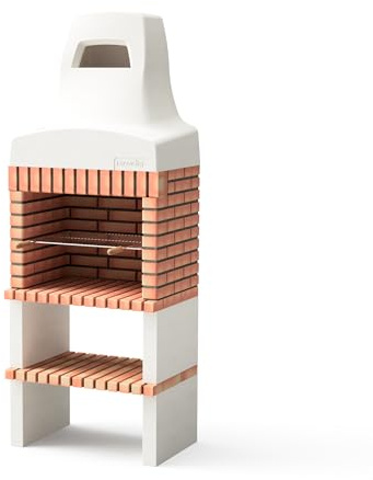 MOVELAR - Barbacoa de Obra Prefabricada de Leña y Carbón Modelo Nazca 70 (Blanco, Naranja - 86,5 x 58 x 240 cm) REF: M00494 - Cocina de Exterior Compacta para Jardín, Terraza o Patio