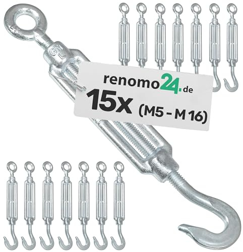 Renomo24-15x Spannschloss M6 Haken-Öse aus Stahl galvanisch verzinkt nach PN-EN 1993-1-11