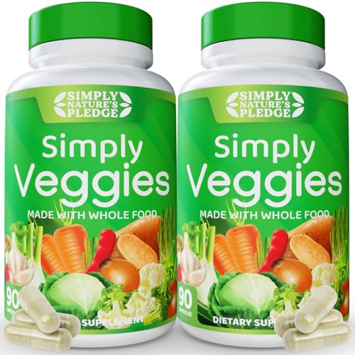 Simply Nature's Pledge - 90 Veggie Capsules - 2 Month Supply - Made with Whole Food Superfoods, Packed with Beta Carotene & 18 Different Vegetables - 100% Soy Free