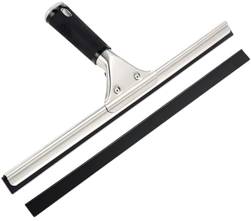 Lkw Ogechi Edelstahl Fensterabzieher Profi, 25cm/35cm/40cm/45cm Professioneller Fensterabzieher mit 2 Gummilippe, Badezimmer Duschabzieher Mehrzweckabzieher, Bad Fenster Glasabzieher (45cm)