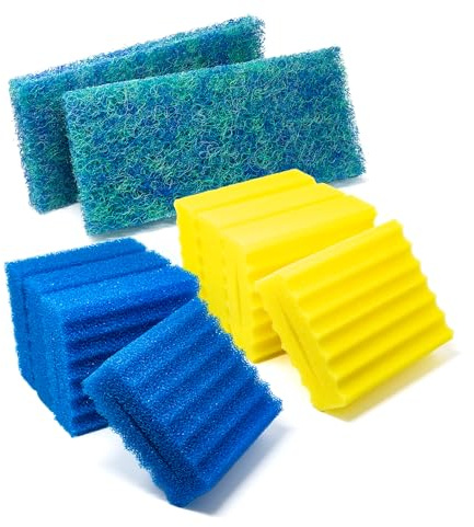 VIALIA 10er Set Filterschwämme für Kammerfilter OTF 16000 und CBF-350B | 4 Blaue und 4 gelbe Schwämme, 22,5x20x8,5 cm, 2 Japanmatten