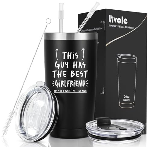 Livole Cute Gifts for Him, Men - Boyfriend Mug, 20oz 600ml Insulated Wine Tumbler Glasses for Valentines, Christmas