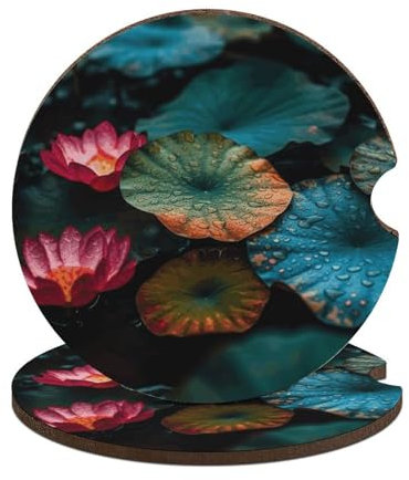 Auto-Untersetzer, rutschfest, saugfähig, bunte Blumenblätter, Auto-Getränke-Untersetzer, Universal-Auto-Getränkehalter, Zubehör mit Korkboden, 6,6 cm, 2 Stück