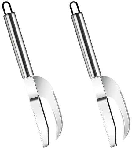 HAYGEM 2 Pezzi Triplo Multifunctional Fish Maw Knife, Coltello per la Rimozione del Squamatore in Acciaio Inox, Coltello a Squame Seghettate a Due Vie, Adatto per la Casa, Ristorante
