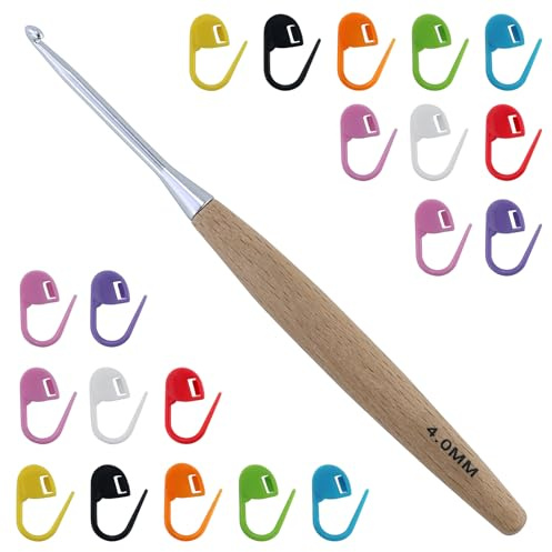 Uncinetto in legno di faggio da 4.0 mm, uncinetti ergonomici, ferri da uncinetto, con 20 marcatori a maglia, per lavorare a maglia sciarpe, guanti, cappelli, calzini, maglioni