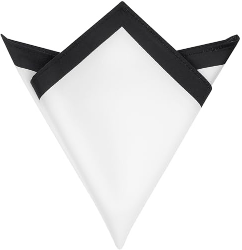 Elerevyo Men's Contrast Color Lightweight White Pocket Squares for Formal Wedding One Size Black