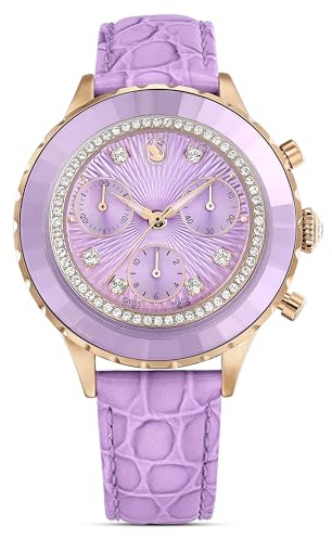 Swarovski Octea Chrono Watch, Swiss Made, Leather Strap, Purple, Rose Gold-Tone Finish