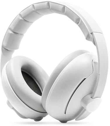 Ear Defenders Baby,2 in 1 Baby Noise Cancelling Headphones Baby Ear Defenders,Sleep Anti-Noise Earmuffs,Toddler Headband for Sleep Against Hearing Damage (White Shell Grey