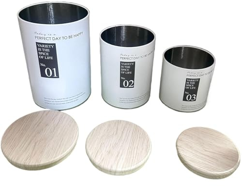 Arroopu Tarro de azúcar – 3 botes creativos de hojalata blanca con tapas, contenedor de organización de alimentos para el hogar, encimera de cocina, juego de almacenamiento para despensa