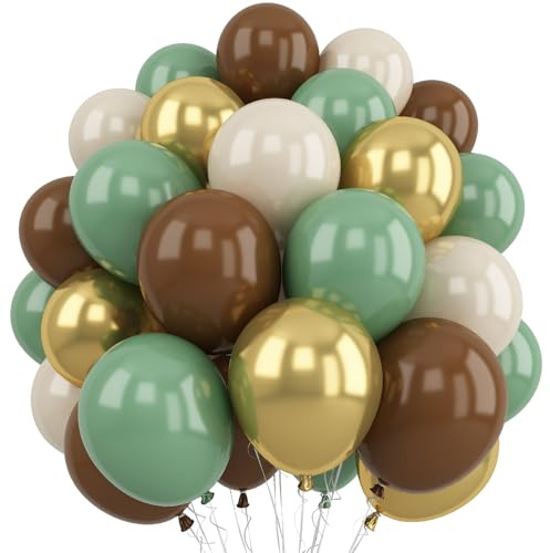 Green Brown Balloons, 12 Inch Sage Green Gold and Coffee Latex Balloon, Olive Nude Beige Party Decorations for Jungle Safari Party Outdoor Garden Woodland Kids Birthday Baby Shower Party Supplies