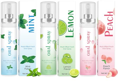 Fruit Oral Breath Sprays, 3PCS Mouth Breath Freshener, Dry Mouth Spray, Effective Refreshing & Moisturizing Oral Care Spray with Mint, Peach, and Lemon Flavors, Prevents Dry Mouth and Bad Breath, 20ML