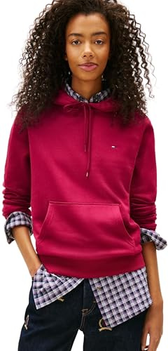 Tommy Jeans Donna Felpa con Cappuccio Flag Regular Fit, Beige (Lavish Cerise), M