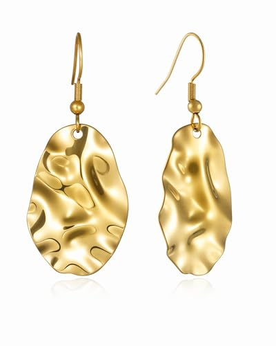 Boucles D'oreilles Femme Pendantes à Crochet Plaqué or 18K en Acier Inoxydable Hypoallergéniques Bijoux Filles Anniversaire Noël (Ovale)