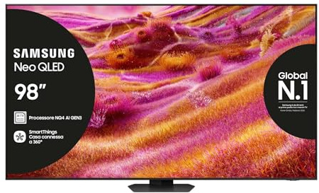 Samsung Neo QLED 4K Vision AI Smart TV 98'' QE98QN90FATXZT Mini LED, NQ4 AI Gen3 Processor,Picture Enhancer, Glare Free, Motion Xcelerator 165Hz, NeoSlim Design, PACCHETTO INTRATTENIMENTO, 2025