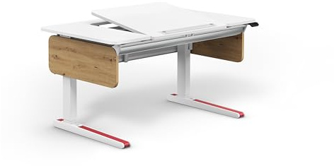 Moll e-Champion | Kinderschreibtisch höhenverstellbar | mitwachsend & ergonomisch mit geteilter, neigbarer Tischplatte & gerundeten Ecken | ideal für Schulkinder | Made in Germany (Wildeiche)