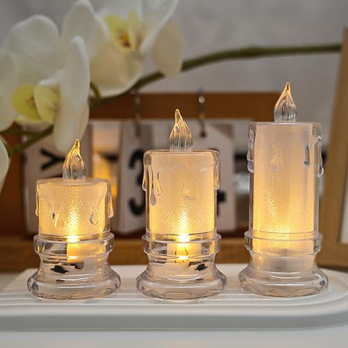 Lubgitsr Lot de 3 bougies chauffe-plat LED réalistes et lumineuses à piles sans flamme, fausses bougies électriques scintillantes (piles incluses), pour cérémonie, fête, anniversaire, fiançailles