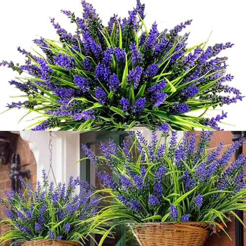 AXVRAV 12 Bündel Kunstblumen für Außen, Künstliche Blumen Lavendel, Kunstpflanze Outdoor, Balkonpflanzen Künstliche für Außenbereich Balkon, Garten Schreibtischdeko, Balkonkästen Dekoration