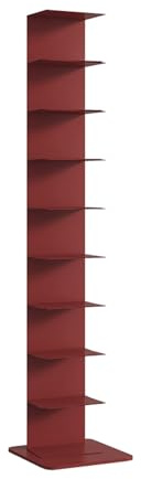 Bücherturm Der Wirbelsäule, Bücherregal Aus Metall Stehend, 9 Ebenen Aufbewahrungsregal, Vertikale Schwebende, Organizer Für Schwere Verwendung(Red)