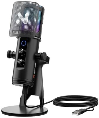 NearStream Micrófono Condensador USB Profesional con Reducción de Ruido/LED RGB/Silencio/Ganancia/Monitorización de Audio/Filtro Antipop,Ideal para PC/PS5/PS4/Gaming/Podcast/Streaming,AM35U
