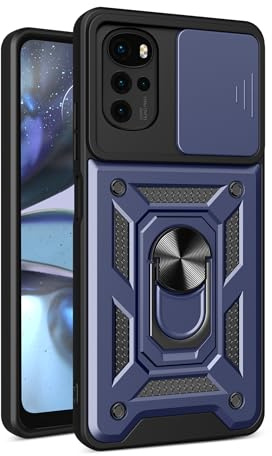 JayModCase Funda para Motorola Moto E32 / E32s / G22 Carcasa con Protección Militar Antigolpes, Cubierta de Cámara Deslizante y Soporte de Anillo Giratorio 360° Case for Moto G22 - Azul