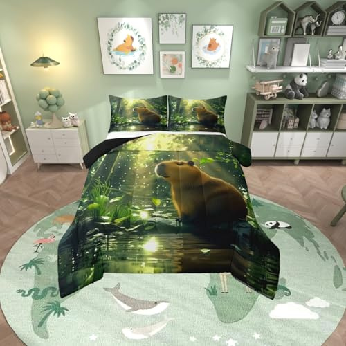 Erosebridal Cute Beaver Bedding Set King Size, Wild Animal Comforter Set for Kids Teens Youth Adults Bedroom, Wildlife Down Comforter, Rustic Farmhouse Style Quilt