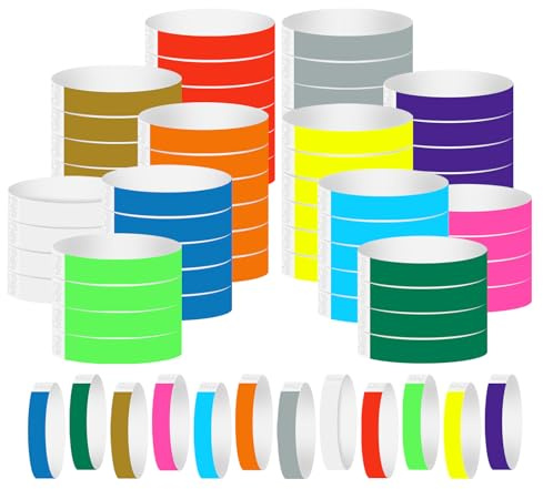 600Pieces Wristbands for Events, Wrist Bands Waterproof Festival Paper Bracelets Arm Bands for Bars Concerts Club Party Favor Entrance(12 Colors)
